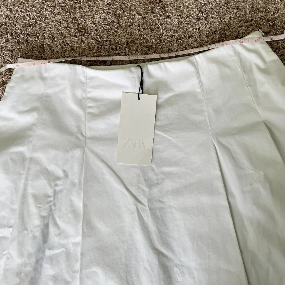 Zara White Pleated Midi Skirt - Size Large - Organic Cotton - Minimalist Chic - Picture 10 of 11